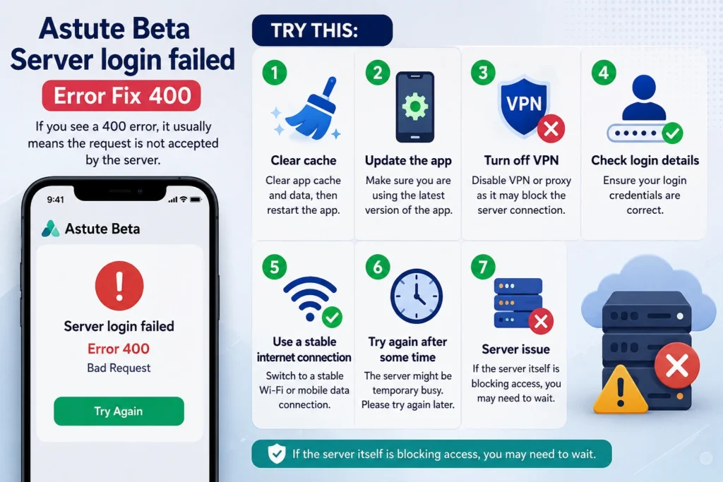 Astute Beta Server login failed Error Fix 400